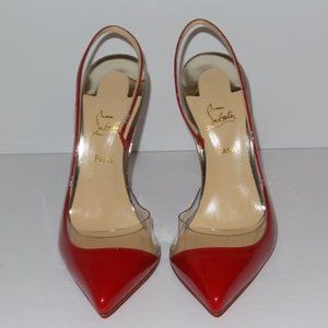 Christian Louboutin Red and Gold Optisexy 100 Patent Loubi Sling Pumps